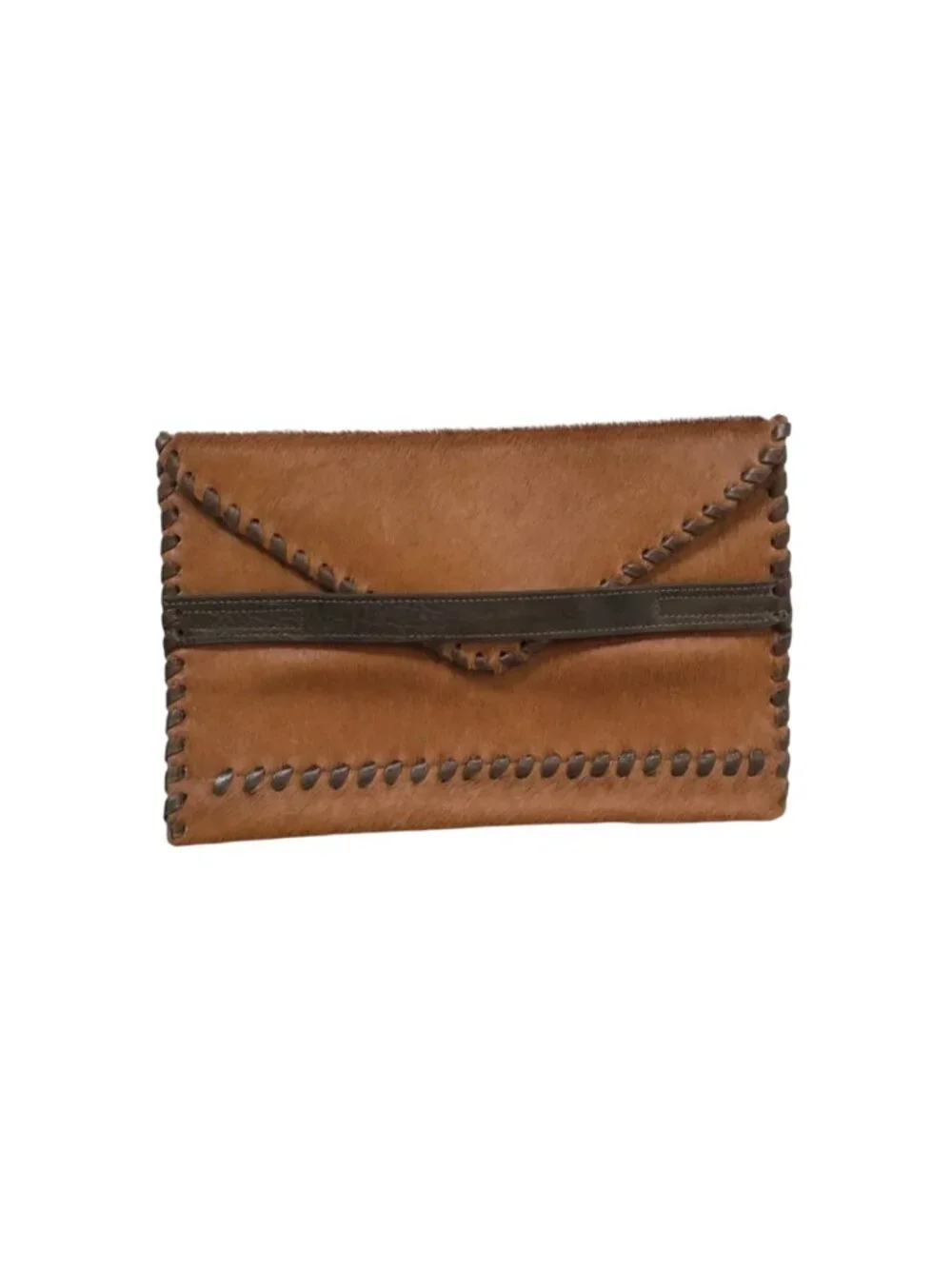 Laggo Polka Envelope Clutch Bag Purse Womens Brown Pony Hair Leather Bohemian